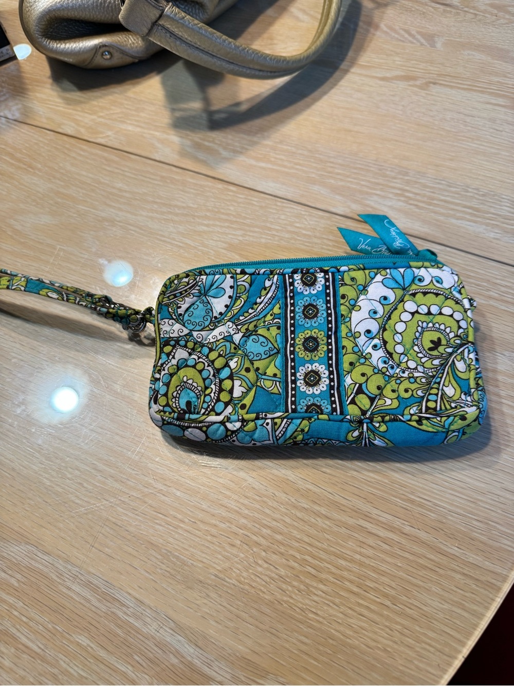 Vera Bradley Teal, Green & White Paisley Wristlet
